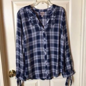 Como Vintage Blouse Navy Blue Plaid - XXL